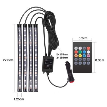 RGB СВЕТОДИОДНОЕ ОСВЕЩЕНИЕ ДЛЯ ИНТЕРЬЕРА АВТОМОБИЛЯ + ПУЛЬТ ДИСТАНЦИОННОГО УПРАВЛЕНИЯ