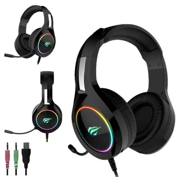 SŁUCHAWKI Z MIKROFONEM GAMINGOWE JACK DLA GRACZA RGB USB JACK