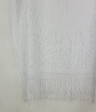 630 Śliczny SZAL Z KORONKI koronkowy BIAŁY