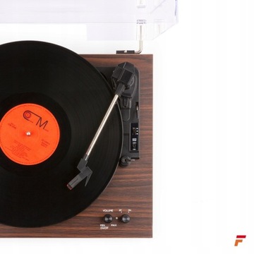Gramofon Fenton z głośnikami ciemne drewno