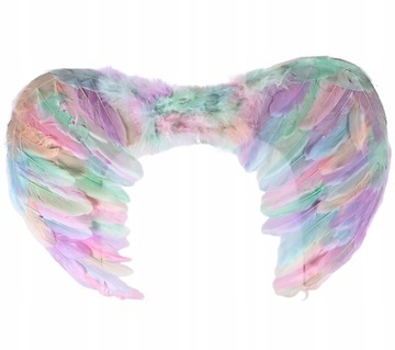 SKRZYDŁA KOLOROWE PASTELOWE PIÓRA ANIOŁ WRÓŻKA JEDNOROŻEC BAL KARNAWAŁOWY