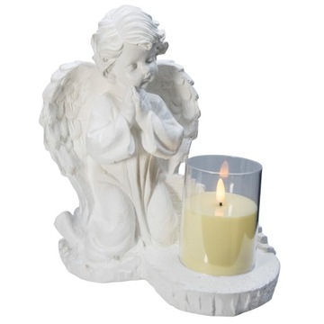 DUŻY ZNICZ + ŚWIECA GIPSOWA FIGURKA NAGROBNA LAMPA LED 3XAAA