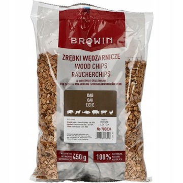 Zrębki wędzarnicze DĘBOWE KL.8 wiórki do wędzenia, grillowania 100% 450g