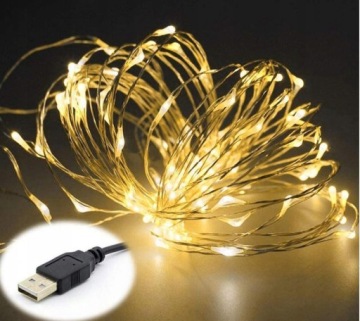 200 СВЕТОДИОДНЫХ МИКРОПРОВОДНЫХ ЛАМП ДЛЯ USB, теплый белый.