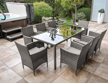 САДОВАЯ МЕБЕЛЬ ГАВАЙСКИЙ СТОЛ + СТЕКЛЯННАЯ СТОЛЕШНЯ НА 8 ЧЕЛОВЕК