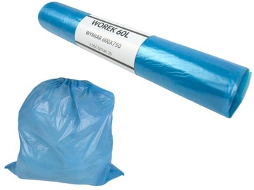 WORKI NA ŚMIECI ODPADY PAPIER PROFIL 60L NIEBIESKIE 25SZT SUPER WYTRZYMAŁE