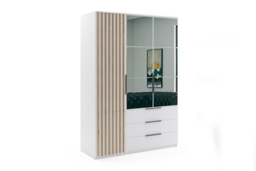 Szafa loftowa SORENTO 150cm lustro, lamele BIAŁY / DĄB CRAFT ZŁOTY