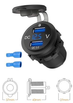Мощное мотоциклетное зарядное гнездо USB-C (2XUSB) с кабелем USBC