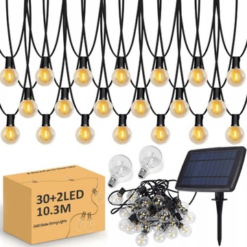 GIRLANDA SOLARNA LAMPKI OGRODOWE ŚWIETLNA ZEWNĘTRZNE 10,3M 30 LED NA BALKON