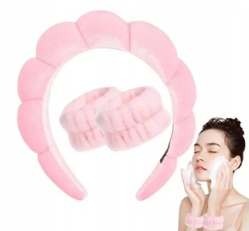 НАБОР КОСМЕТИЧЕСКИХ ПОЯСТОВ НА ГОЛОВУ И ЗАПЯСТЬЯ МЯГКИХ РЕЗОНТОВ, РОЗОВЫЙ