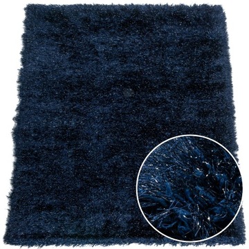 Dywan shaggy wysoki włos lurex 160x230 cm granat świąteczny błyszczący