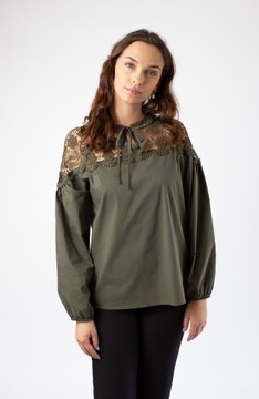 Elegancka koszula bluzka GIPURA KORONKA khaki S/M