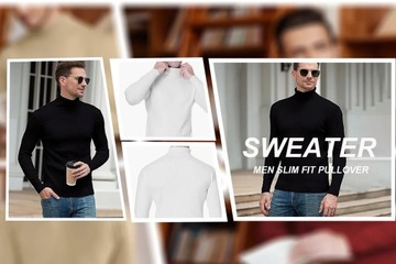 Men's Autumn and Winter High Neck Knit Sweater Sli