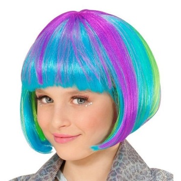 PERUKA DZIECIĘCA PIOSENKARKA KOLOROWA BOB NIEBIESKI FIOLETOWY ZIELONY