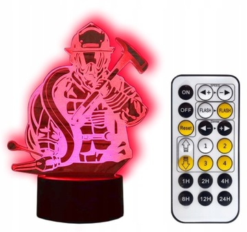STRAŻAK LAMPKA NOCNA 3D LED STRAŻ + PILOT