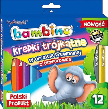 Мелки Bambino, толстые, треугольные, 12 шт, МИКС ЦВЕТОВ + точилка, набор