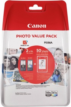 Tusze Canon PG-560XL CL-561XL + Papier foto 50 arkuszy