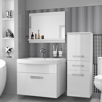 Мебель для ванной комнаты с ЗЕРКАЛОМ и ГЛЯНЦЕВОЙ РАКОВИНОЙ