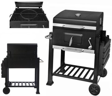 GRILL WĘGLOWY OGRODOWY ŻELIWNY RUSZT Z POKRYWĄ POPIELNIK TERMOMETR ŻELIWNYM