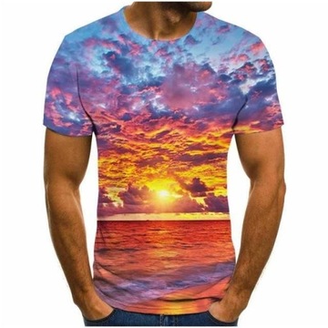 MODNY T-SHIRT MĘSKI KOSZULKA 3D Z NADRUKIEM WZORY, L