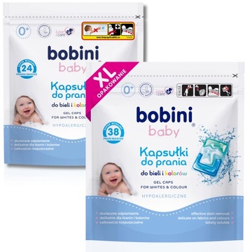 BOBINI Baby Kapsułki do Prania dla Dzieci Hipoalergiczne Białe Kolor 62 szt
