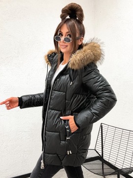 Zimowa_Pikowana_Modna Kurtka_Z FUTERKIEM - S