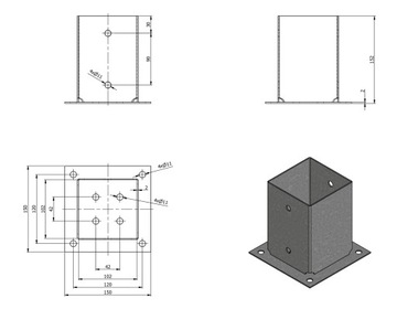 ПРЯМОУГОЛЬНОЕ ОСНОВАНИЕ PSP 100 НА ВИНТАХ