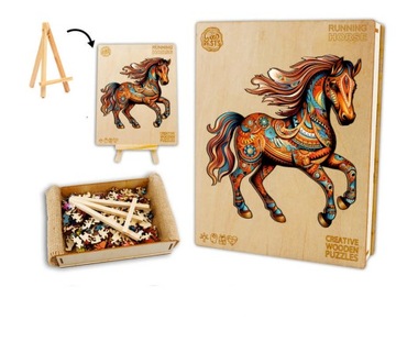 БОЛЬШОЙ ДЕРЕВЯННЫЙ ПАЗЛ 220 ДЕТАЛЕЙ СКАЧУЮ ЛОШАДЬ В ДЕРЕВЯННОЙ КОРОБКЕ