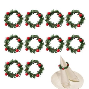 Napkin Rings Set Of 10 Pine Needle Berries Christmas Thanksgiving Holiday
