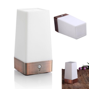 LAMPA STOŁOWA LED LAMPKA NOCNA KWADRATOWA Z CZUJNIKIEM RUCHU PIR BATERIA