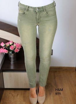 H&M s m spodnie rurki khaki dziury przecierane