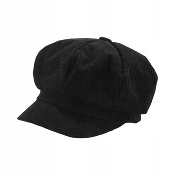 Modny ośmiokątny kapelusz, kobiety mężczyźni jesienny sztruksowy zimowy lekki czarny