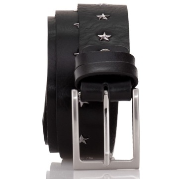 КОЖАНЫЙ РЕМЕНЬ СО ЗВЕЗДАМИ, ЧЕРНЫЙ 80