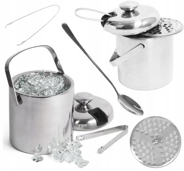 ВЕДРО ДЛЯ ЛЬДА ТЕРМОС КОНТЕЙНЕР ДЛЯ ЛЬДА + ЩИПЦЫ ЛОЖКА МАТОВАЯ СТАЛЬ