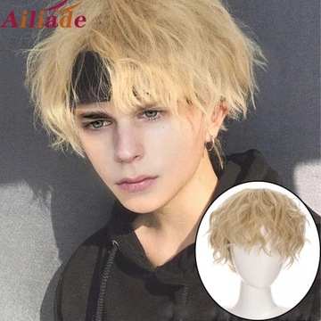 AILIADE Short Curly Cosplay Men Boy Party Light