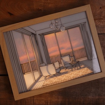 Маленькая деревянная рамка с подсветкой 17x22см