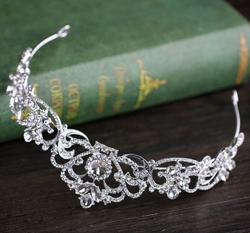 TIARA DIADEM SREBRNA PIĘKNA AŻUROWA ŚLUBNA KORONA OPASKA MISS