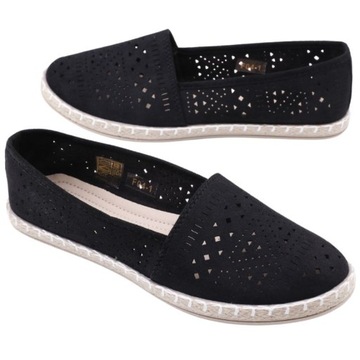 R.43 ЧЕРНЫЕ ЭСПАДРИЛИ ЖЕНСКИЕ, АЖУРНЫЕ, ЛЕГКИЕ СЛИПОНЫ НА ПЛОСКОЙ ПЛОСКОЙ ПЛОСКОСТИ