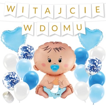 ZESTAW WITAJCIE W DOMU BANER napis na POWITANIE chłopca BALONY witaj