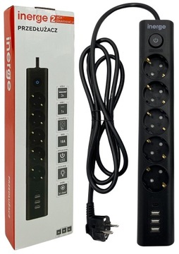 PRZEDŁUŻACZ LISTWA ZASILAJĄCA 5 GNIAZD 2m 4x USB 3x1,5MM² 16A MOC 3680W CE