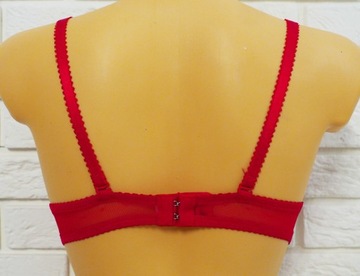 Tiulowy komplet bielizny biustonosz z figami kropki haft czerwony 70B + M