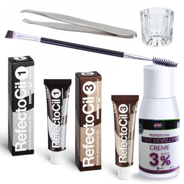 Набор хны для бровей и ресниц 2x хна коричневая черная кисть REFECTOCIL, пинцет