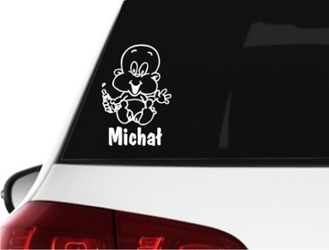 Naklejka na auto Bobas Dziecko w Aucie + TWOJE IMIĘ *20cm