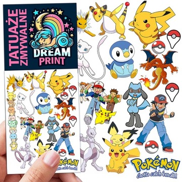 TATUAŻE DLA DZIECI ZMYWALNE TYMCZASOWE POKEMON WZORY JAKOŚĆ