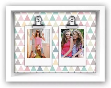 Biała ramka na 2 zdjęcia Instax Mini kolowe tło