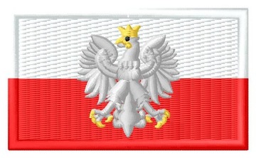 Нашивка с флагом Польши с орлом Польша, вышитая термофольгой, ширина 7 см.