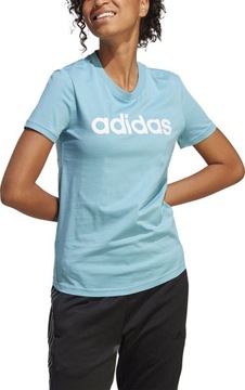 KOSZULKA DAMSKA ADIDAS LOUNGEWEAR ESSENTIALS SLIM LOGO TEE BŁĘKITNA r M