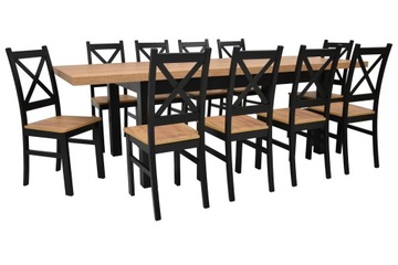 10x krzesła krzyżak i stół 90x170/250 CZARNY/CRAFT