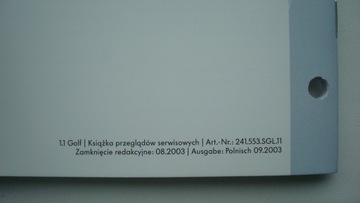 Сервисная книжка VW Golf Польша, новая, оригинал, 09/2003 г.