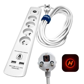 Przedłużacz ładowarka USB2.1A 1,5m przeciążeniowe